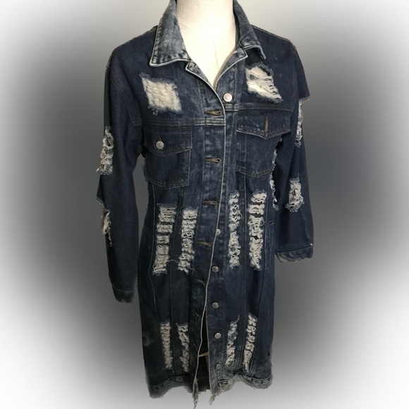 Thrill Jeans Super Torn Long Coat Size Small - Picture 1 of 9